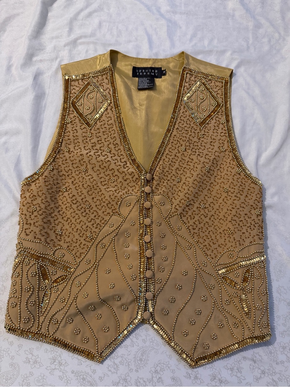 Spenser Jeremy Gold Beaded Embellished V-Neck Vest